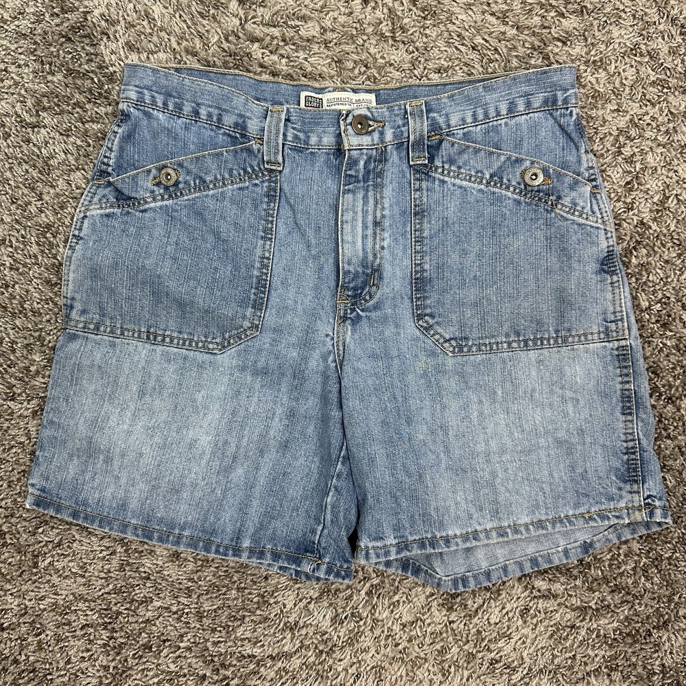 Faded Glory Y2K Denim Shorts Size 10 Medium Wash Double Button 6" Inseam Pockets